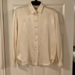 White Satin Shimmery Button Down Blouse